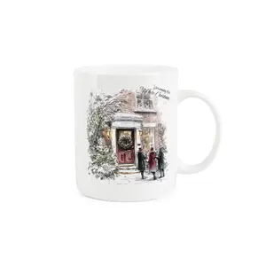 Purely Home White Christmas Mug - Festive Carol Singers Xmas Gift Mug - Bone China Cup