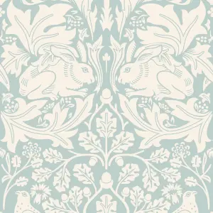 Hoopla Walls Forest Rabbit Duck Egg Blue Smooth Matt Wallpaper