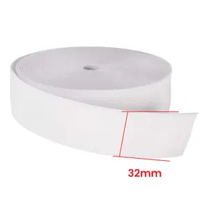 32mm Flat Elastic Band Stretchable Elastic Cord Stretch Strap, White - 5 metres