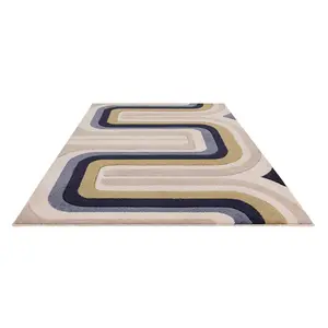 Cream Grey Abstract 13mm Thick Stain-Resistant Rug For Bedroom, Dining Room, Easy to Clean Modern Rug-120cm X 170cm