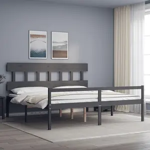 Berkfield Bed Frame with Headboard Grey 200x200 cm Solid Wood