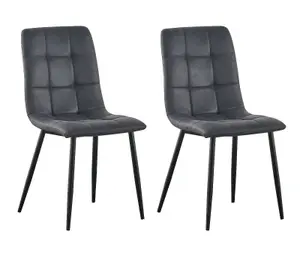 MCC Direct Henri Faux Suede Leather Dining Chairs Set of 2 Dark Grey