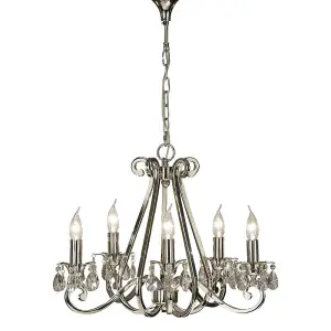 Luminosa Oksana 5 Light Multi Arm Ceiling Pendant Chandelier Polished Nickel, E14