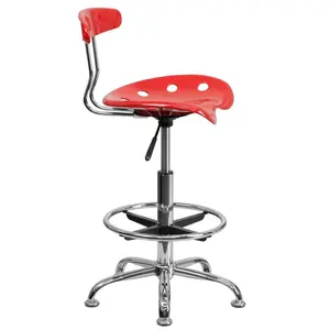 Vibrant Chrome Drafting Stool with Tractor Seat Cherry Tomato