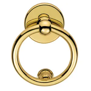 Ring Door Knocker Strike Plate Included 115mm Fixing Centres Polished Brass