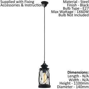 Hanging Ceiling Pendant Light Black Lantern 1 x 60W E27 Hallway Feature Lamp