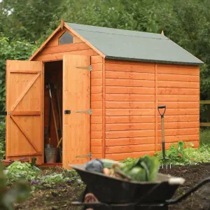 Rowlinson Shiplap 8x6 ft Apex Honey-brown Wooden Dip treated 2 door Shed with floor & 1 window (Base included)