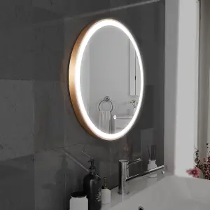 Harper & Harlow 600x600 Lyra Brushed Brass LED Illuminated Round Bathroom Mirror