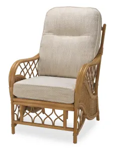 Desser Oslo Light Oak Natural Rattan Conservatory Armchair Real Cane Indoor Chair with UK Sewn Cushion in Jasper Fabric