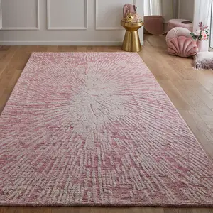 Burst Pink Ivory Wool Abstract Handmade Modern Easy to Clean Rug for Living Room and Bedroom-160cm X 230cm