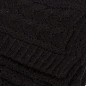 Aran Cable Knit Scarf / BLACK / One Size