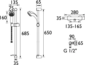 Bristan Thermostatic Bar Mixer Shower Round Chrome Exposed Valve Twin Lever