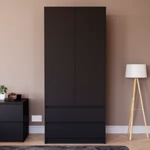 Vida Designs Denver 2 Door Wardrobe With Drawers, Black (2)