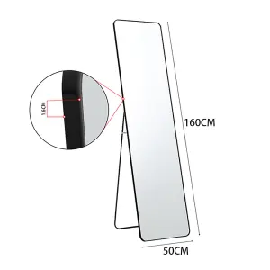 Black Freestanding or Wall Mounted Rectangular Full Length Framed Mirror W 47 x H 157 cm