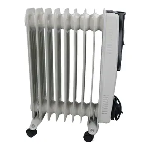 2KW 9 Fin Slim line Oil Filled Radiator Heater With Adjustable Thermostat White