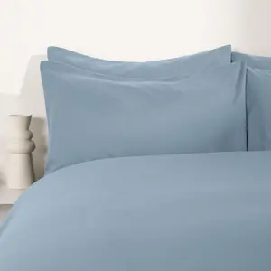 Brentfords Plain Duvet Cover Pillowcase Bedding Set, Blue - King