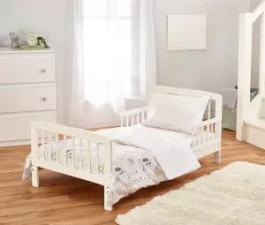 Sydney Toddler Bed White with Safety Side Rails  Solid Pine Wood Kids Bed