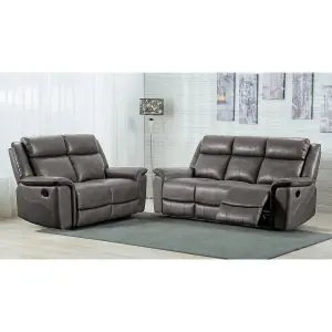 Toronto Grey Leather Like Manual Reclining Sofa Suite 3 Seater and 2 Seater