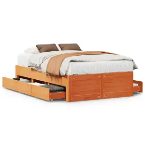 Berkfield Bed Frame without Mattress with Drawers Wax Brown 135x190 cm Double Solid Wood Pine