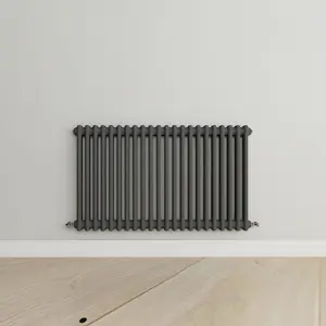 Horizontal Anthracite Double Column Radiator (H) 600mm x (W) 1010mm, 4600 BTU.