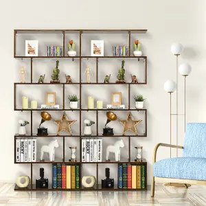 Costway 6-tier Bookcase Industrial S-Shaped Bookshelf Wooden Storage Display Rack