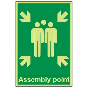 Assembly Point With Family Safety Sign - Glow in Dark - 400x600mm (x3)