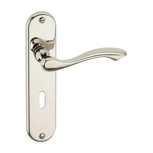 URBNLIVING 184mm Length 2 Pcs Kensington Metal & Polished Nickel Lever Latch Door Keyhole Handles Set