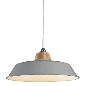 First Choice Lighting Set of 2 Jakob Grey Metal and Wood Easy Fit Pendant Shades