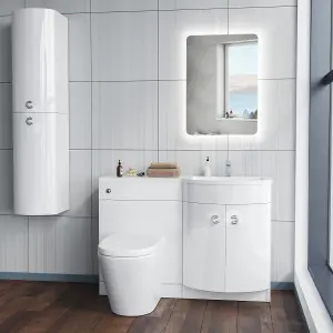 Nes Home White 1100 mm Right Hand Side Sink Combination Vanity Unit With Rimless Toilet