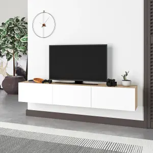 Decortie Francy Modern Wall Mounted TV Unit 55" Multimedia Centre Oak White 180cm