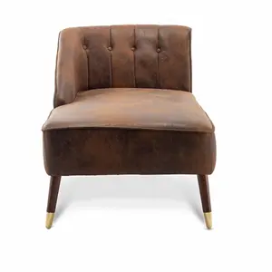 Left Hand Chaise Lounge in Faux Leather Suede Brown