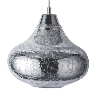 Crackle Pendant Glass & steel chrome effect LED Ceiling light