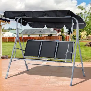 Outsunny Metal Swing Chair Garden Hammock 3 Seater Patio Bench w/ Canopy, Black