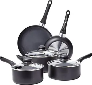 Amazon Basics 8-Piece Non-Stick Cookware Set, Black