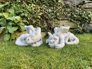 Pair of Small Laying Dragons Sculptures