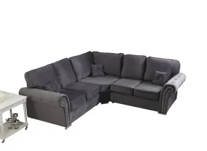 Mellows Plush Velvet Grey Corner Sofa Full Back 2c2