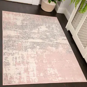 Blush Pink Grey Distressed Abstract Living Room Rug 240x330cm