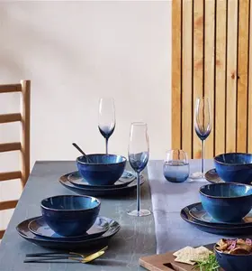 Habitat 12 Piece Reactive Stoneware Dinner Set - Navy