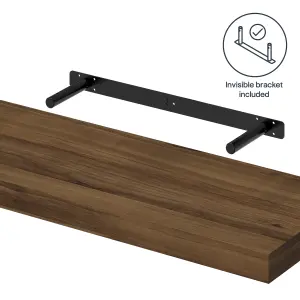 GoodHome Cusko Walnut effect Rectangular Floating shelf (L)80cm x (D)23.5cm