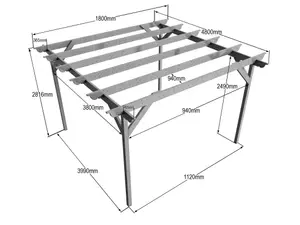 Chamfered Wooden Garden Pergola Kit, 1.8m x 4.8m (Natural finish)