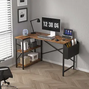 MCC Direct Computer Desk L Shaped Corner Desk with Adjustable shelves - Lotus 120cm Brown