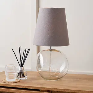 Neutral Clear Glass Table Lamp with Grey Shade