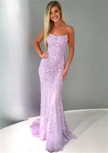 Stacees Prom Dresses UK Square Neckline Sleeveless Court Train Lace Appliqued