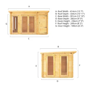 Waltons 4.1m x 3m Wooden 34mm Log Cabin with Side Shed Pent Summerhouse Garden Room 13ft x 10ft