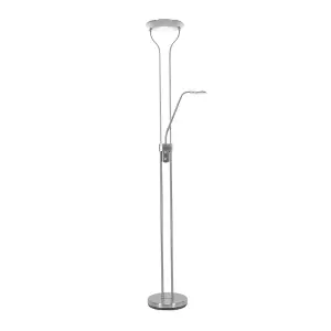 ValueLights Beata Brushed Chrome Integrated LED Uplighter Floor Lamp with Task Reading Side Lamp