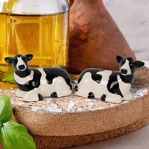 Salt & Pepper Set Cow Shape Shaker Pots Animal Farm Theme Ceramic Novelty Gift