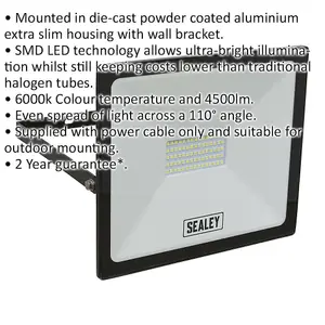 Extra Slim Floodlight with Wall Bracket - 50W SMD LED - IP65 Rated - 4500 Lumens