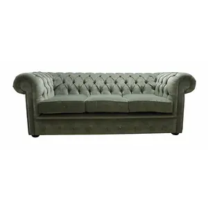 Chesterfield 3 Seater Sofa Settee Pimlico Moss Green Fabric In Classic Style