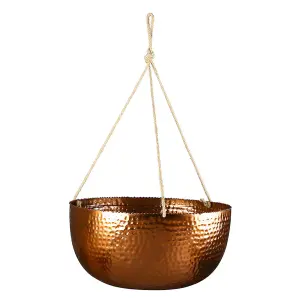 Set of 2 Hammered Copper Indoor Outdoor Hanging Planters