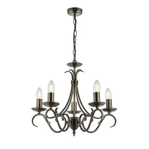 Luminosa Bernice 5 Light Multi Arm Ceiling Pendant Antique Silver, E14